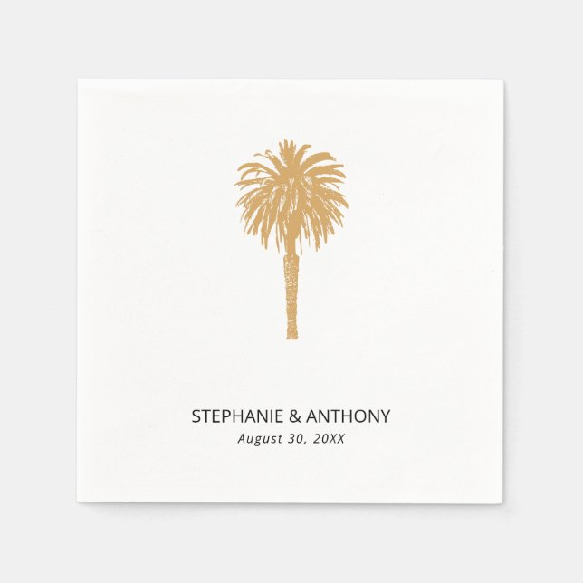 Tropical Beach Gold Palm Tree Destination Wedding  Napkin (Front)