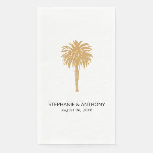 Tropical Beach Gold Palm Tree Destination Wedding Napkin