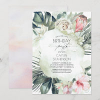 Tropical Beach Greenery and Flowers Birthday
