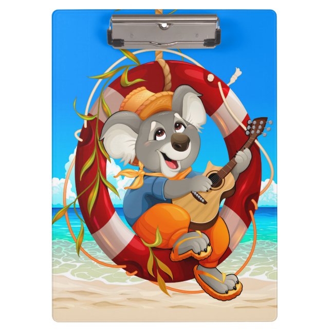 Tropical Beach Guitar Playing Koala Clipboard (Front)