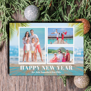 Tropical Beach Happy New Year Photo Holiday Card