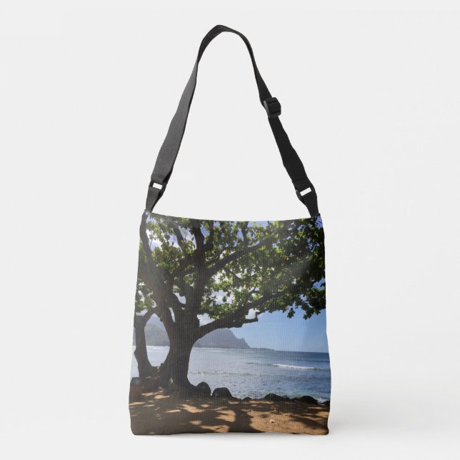 Tropical Beach Hawaii Ocean My Happy Place Purse Crossbody Bag (Back)