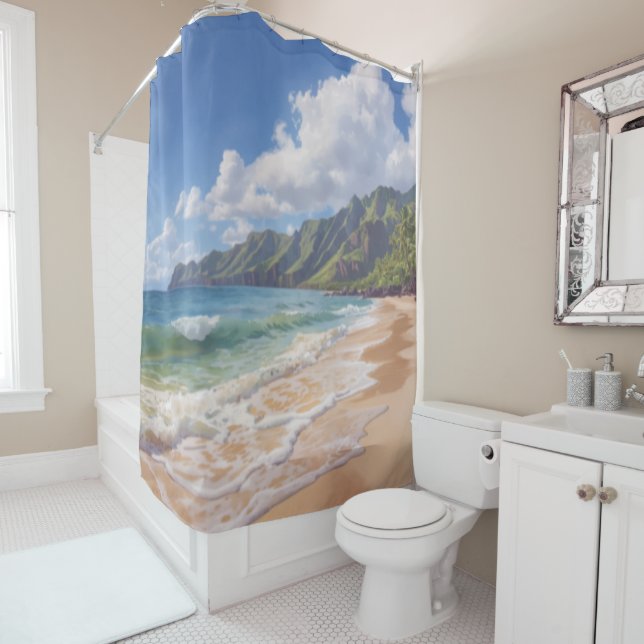 Tropical Beach Hawaii Shower Curtain (In Situ)