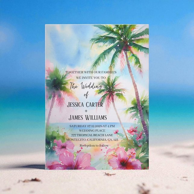 Tropical Beach Hawaiian Hibiscus Wedding Invitation (Creator Uploaded)