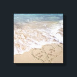 tropical beach hearts turquoise ocean canvas print<br><div class="desc">names of couple and wedding date in hearts on tropical beach with turquoise ocean water
Names and wedding date can be customised to your need.</div>