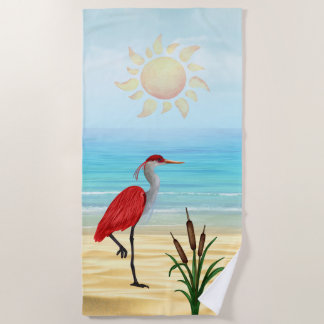 Tropical Beach Heron Beach Towel