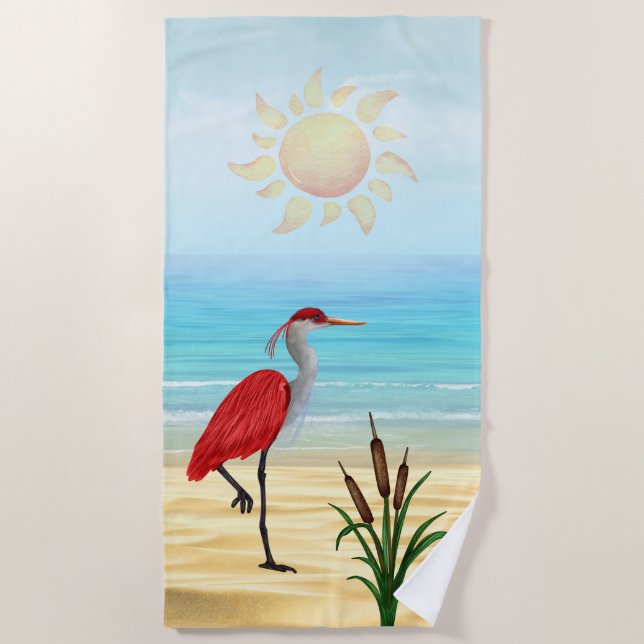 Tropical Beach Heron Beach Towel (Front)