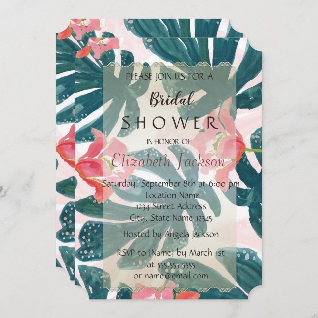 Tropical Beach Hibiskus  Bridal Shower Invitation (Front/Back)