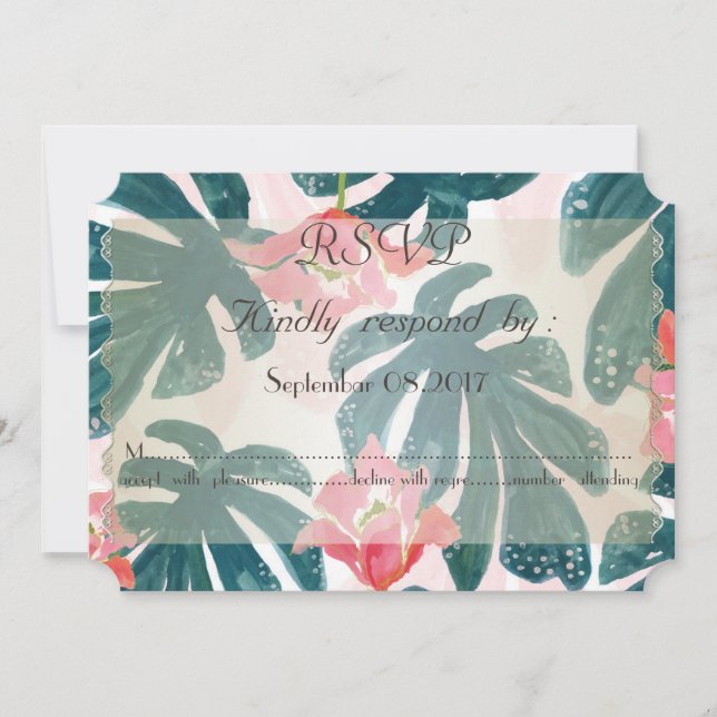 Tropical Beach Hibiskus Palm Leaves   RSVP Invitation (Front)