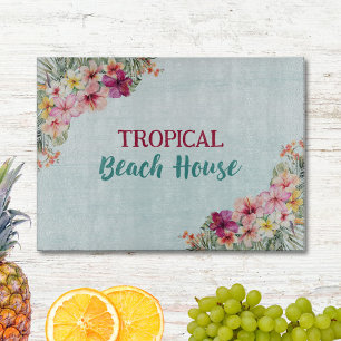 Tropical Beach House Pink Flowers Floral Botanical Cutting Board