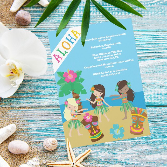 Tropical Beach Hula Dancing Luau Birthday Party Invitation (Creator Uploaded)