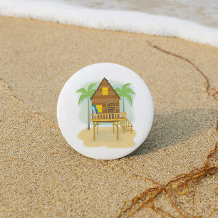 Tropical Beach Hut Surfboards and Palm Trees 7.5 Cm Round Badge