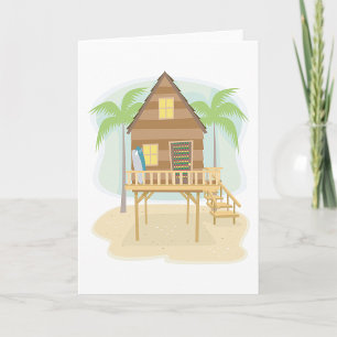 Tropical Beach Hut Surfboards and Palm Trees Card