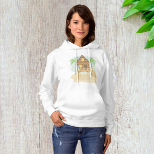 Tropical Beach Hut Surfboards and Palm Trees Hoodie