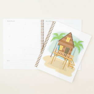Tropical Beach Hut Surfboards and Palm Trees Planner