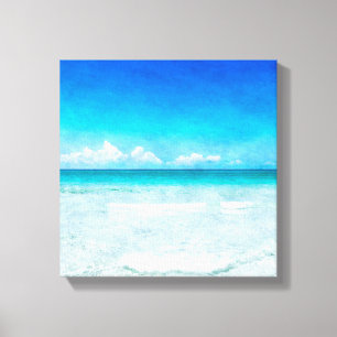 Tropical Beach in Teal Aqua Turquoise Blue Florida Canvas Print