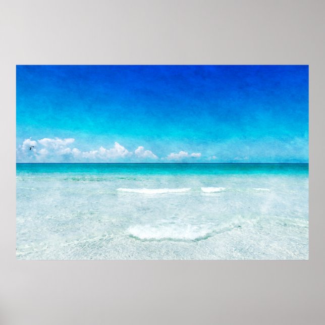 Tropical Beach in Teal Aqua Turquoise Blue Florida Poster (Front)