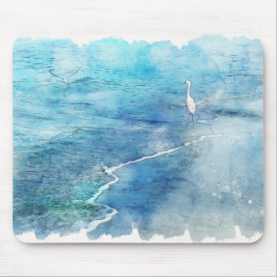 Tropical Beach in Teal Aqua Turquoise Blue Mouse Pad