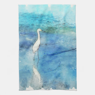 Tropical Beach in Teal Aqua Turquoise Blue Tea Towel