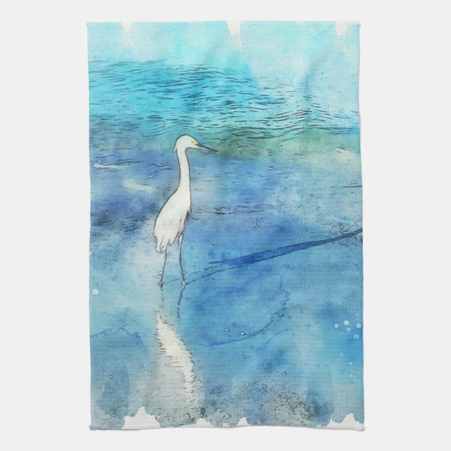 Tropical Beach in Teal Aqua Turquoise Blue Tea Towel (Vertical)