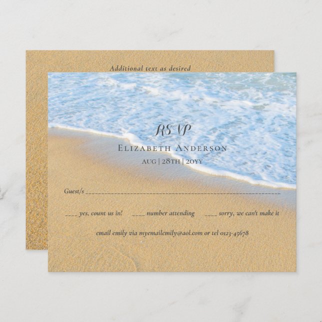 Tropical Beach Initials Sand Wedding RSVP (Front/Back)