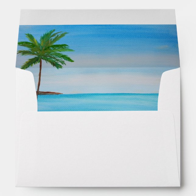 Tropical Beach Island Coastal Palm Tree Wedding Envelope (Back (Bottom))