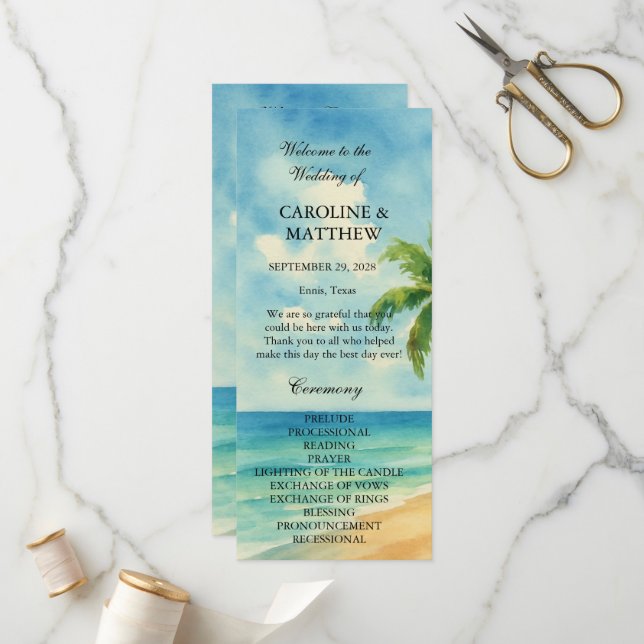 Tropical Beach Island Destination Wedding  Programme (Front/Back In Situ)