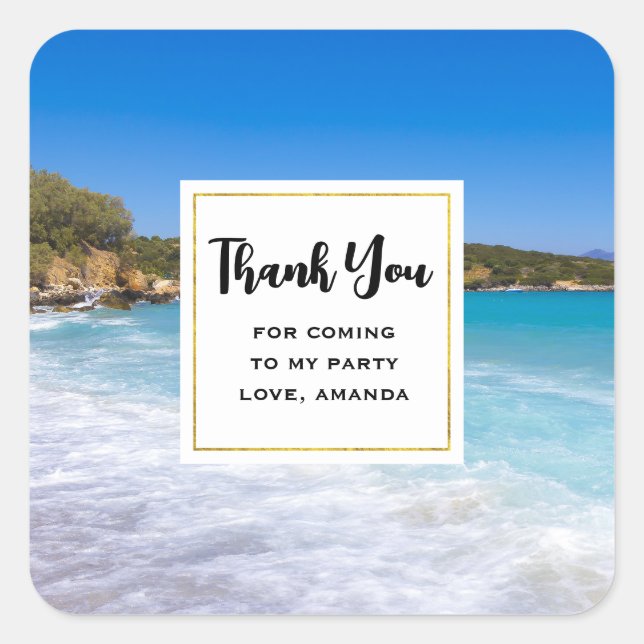 Tropical Beach Island Paradise Party Thank You Square Sticker (Front)