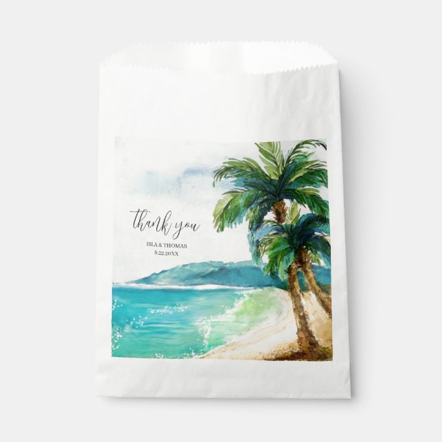 Tropical Beach Lagoon | Palm Paradise Wedding  Favour Bags (Front)