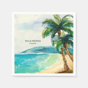 Tropical Beach Lagoon   Palm Tree Paradise Wedding Napkin