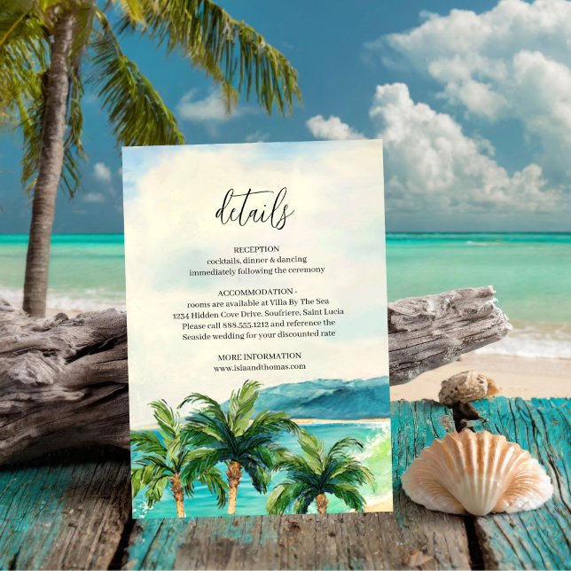 Tropical Beach Lagoon | Palm Trees Wedding Details Enclosure Card (Creator Uploaded)