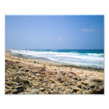 Tropical beach landscape art, rocky beach artwork