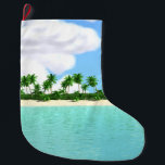 Tropical Beach Large Christmas Stocking<br><div class="desc">A beautiful tropical beach with sight of palm trees to soothe you. Warm waters meets the sandbank,  the sound of the ocean relaxes you. Sun warmed air flows all around with the light breeze to bath you.</div>