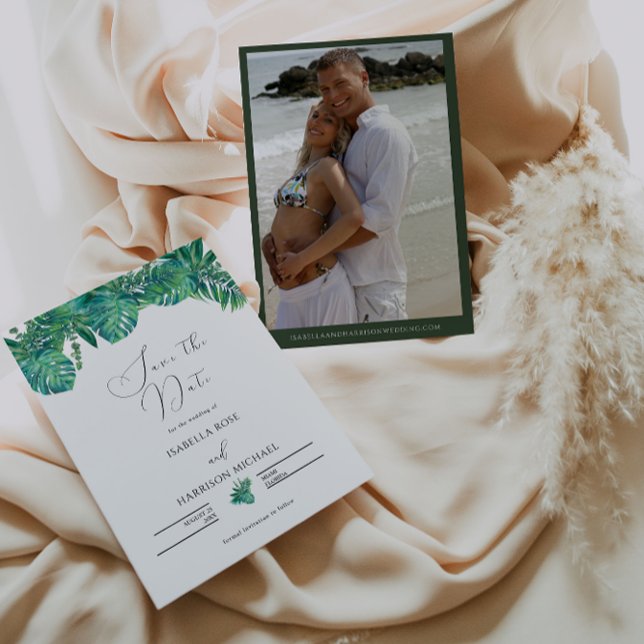 TROPICAL Beach leaf Save the Date Invitation (Creator Uploaded)