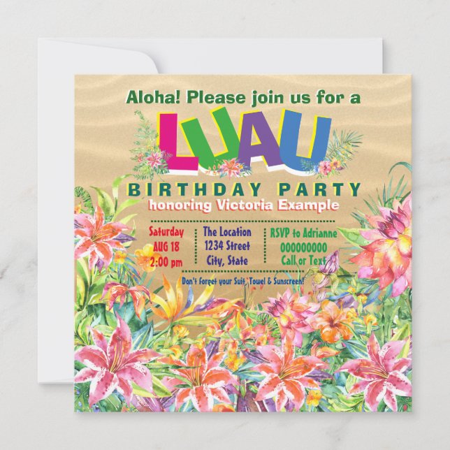 Tropical Beach Luau Birthday Party Invitation (Front)