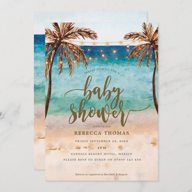tropical beach modern baby shower invitation (Front/Back)