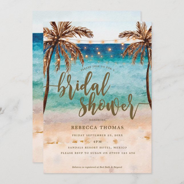 tropical beach modern bridal shower invitation (Front/Back)