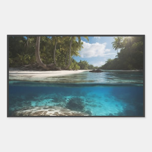 Tropical Beach Mug - Split View Ocean Mug - Above Rectangular Sticker