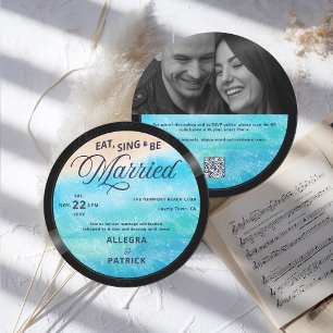 Tropical Beach Musician All One Photo QR Wedding Invitation
