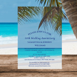 Tropical Beach Ocean 50th Wedding Anniversary Invitation