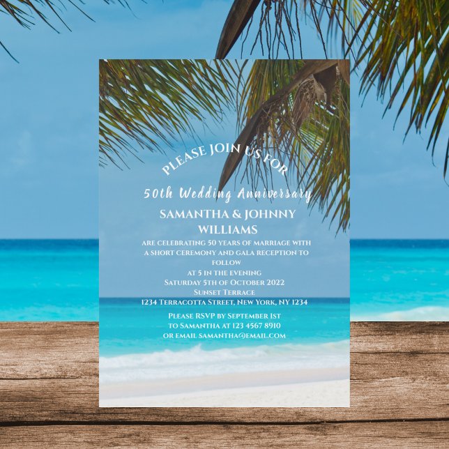 Tropical Beach Ocean 50th Wedding Anniversary Invitation (Creator Uploaded)