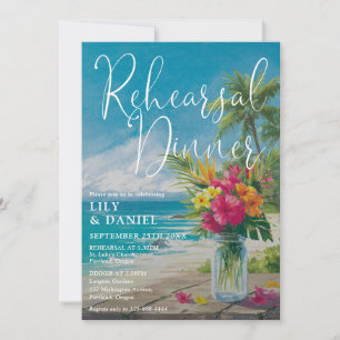 Tropical Beach Ocean Floral Rehearsal Dinner Invitation