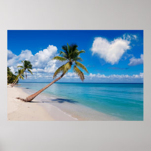 Tropical Beach Ocean Palm Tree Heart Cloud Poster