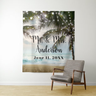 Tropical Beach Ocean Palm Tree Photo Backdrop Tapestry