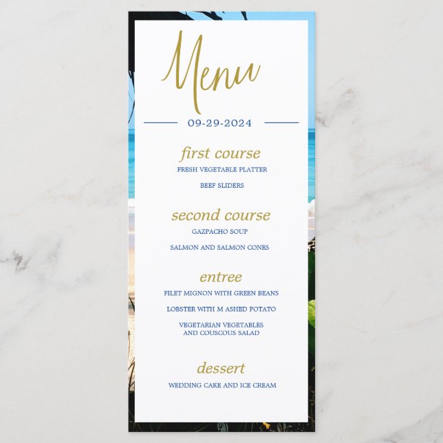 Tropical Beach Ocean Sea Summer Monogram Menu (Front)