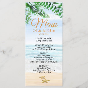 Tropical Beach, Ocean, Starfish Menu