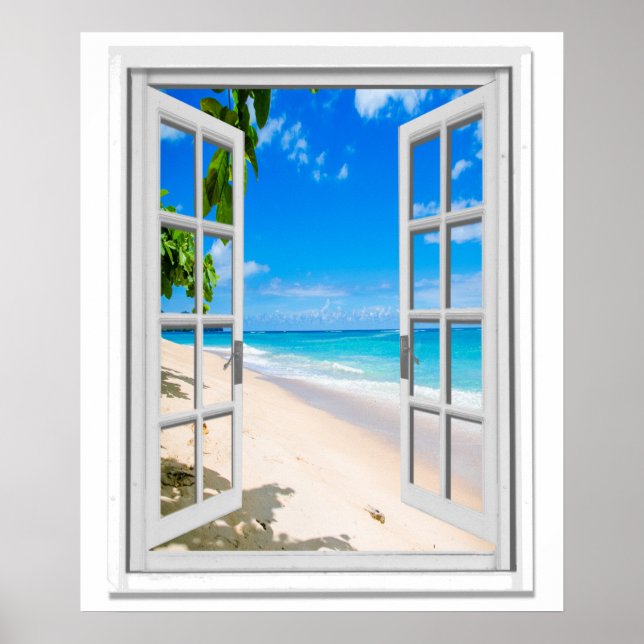 Tropical Beach Ocean View Faux Window Poster (Front)