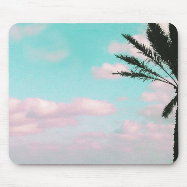 Tropical Beach, Ocean View, Pink Clouds, Palm Mouse Pad (Front)