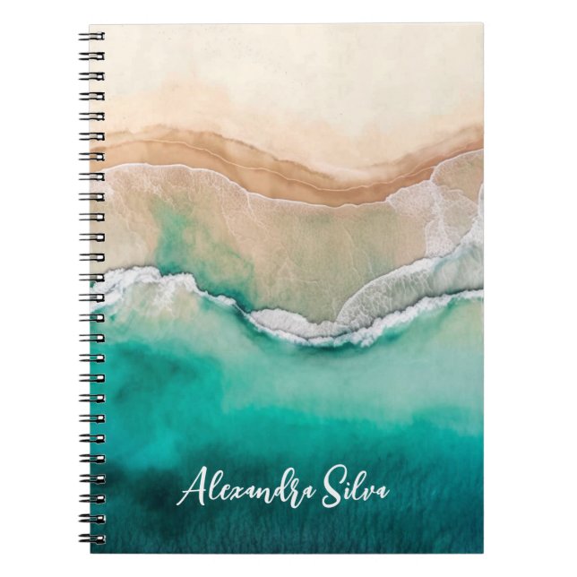 Tropical Beach Ocean Watercolor Name Beach House Notebook (Front)