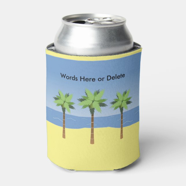 Tropical Beach Ocean Waves and Palm Trees Custom Can Cooler (Can Front)